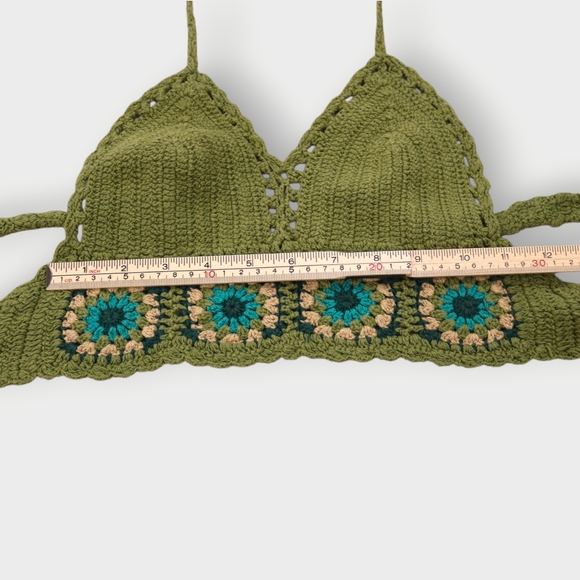 Vtg Crochet Crop Top Womens Bralette Adjustable Hippie Festival Boho Green Flora - Picture 7 of 10